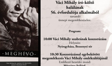 Megemlékezést tartanak Váci Mihály halálának évfordulóján Nyíregyházán