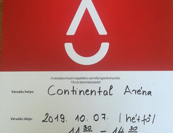 Véradás az Arénában - várják a sportcsarnokban azokat akik segíteni szeretnének