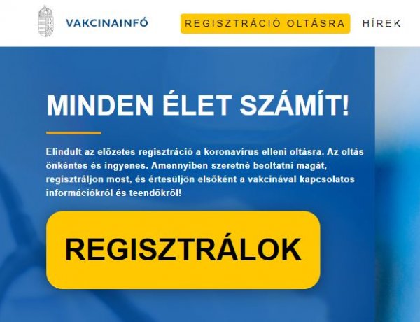 Már lehet a koronavírus elleni oltásra regisztrálni az interneten