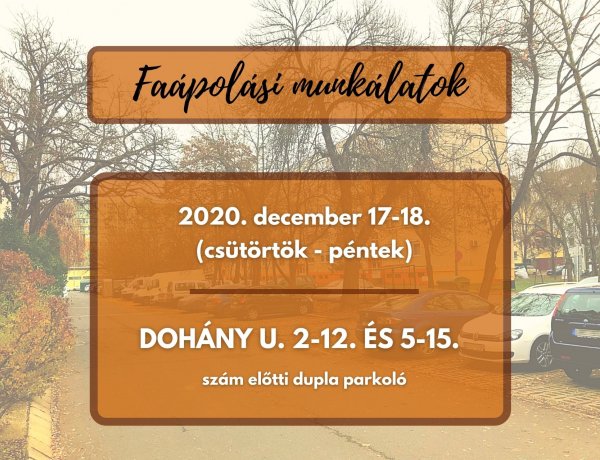 Faápolási munkálatokat végez a Dohány utcán csütörtökön és pénteken a NYÍRVV