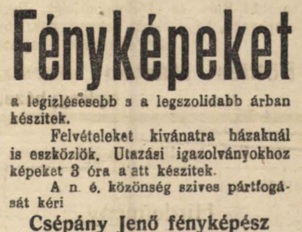 Csépány Jenő, a kormányzói kézirattal kitüntetett fényképész
