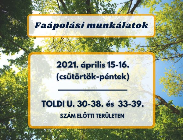 Faápolási munkálatokat végez a NYÍRVV a Toldi utcán április 15-én és 16-án