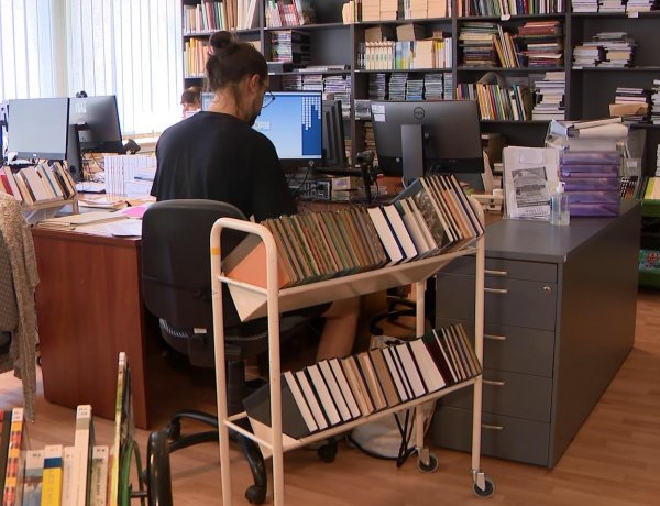 Diákmunkások a könyvtárban