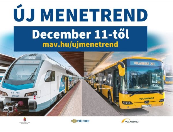 December 11-től új menetrendet vezet be a MÁV-Start, a Volánbusz és a HÉV