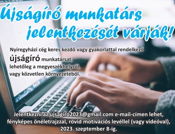 Újságíró munkatárs jelentkezését várják!