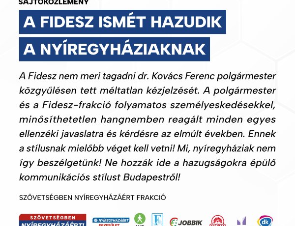 Sajtóközleményt adott ki a Szövetségben Nyíregyházáért Frakció