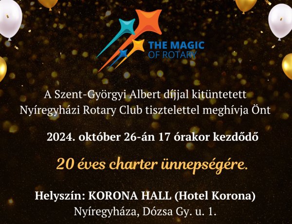 20 éves a Rotary Club Nyíregyháza - Ünnepséget szerveznek