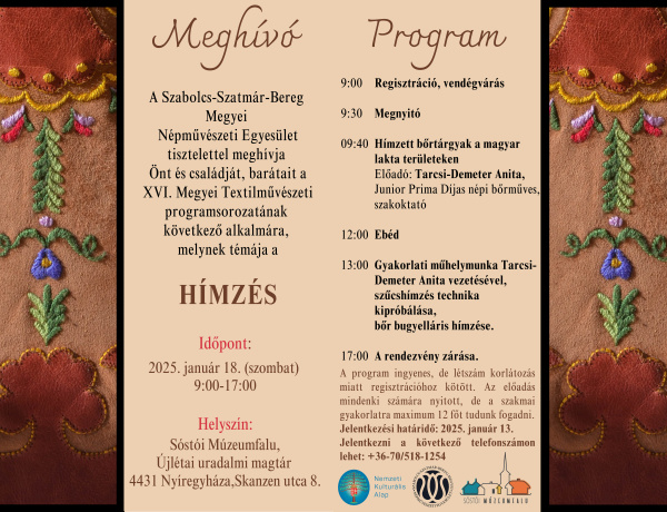 A hímzés kerül fókuszba - A Szabolcs-Szatmár-Bereg Megyei Népművészeti Egyesület programot hirdet
