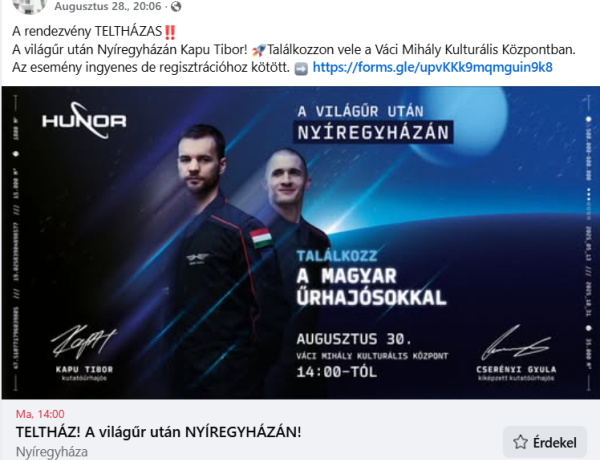 Teltház várja Nyíregyháza űrhajósát! – Csak az juthat majd be, aki előzetesen regisztrált