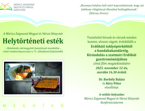 Helytörténeti esték a könyvtárban – Ízek és történetek az Erdőhátról