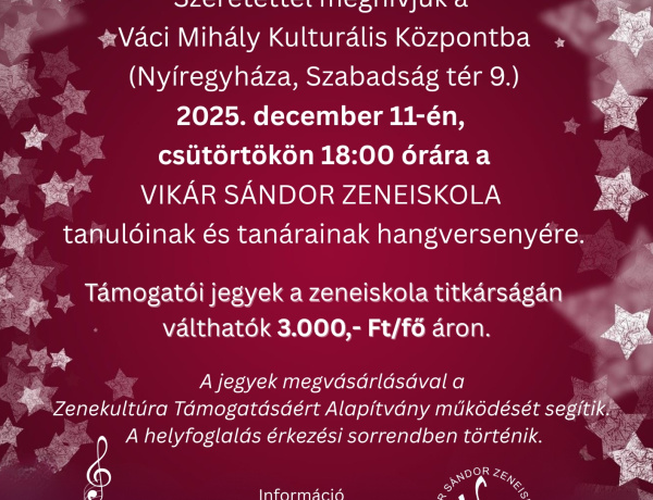  Vikár Advent 2025: Ünnepi Hangversenyt tartanak a Váci Mihály Kulturális Központban