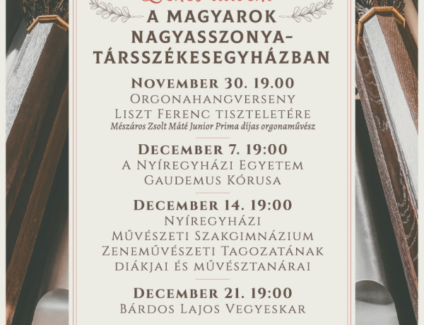 Adventi zenés áhítatok a Magyarok Nagyasszonya-társszékesegyházban
