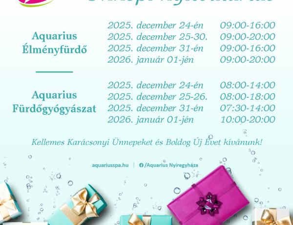 Csobbanás a bejgli után: így tart nyitva az ünnepek alatt a nyíregyházi Aquarius