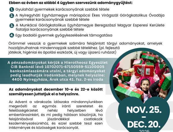 Adventi Civil Börze: négy ügy támogatására hívják a lakosságot Nyíregyházán