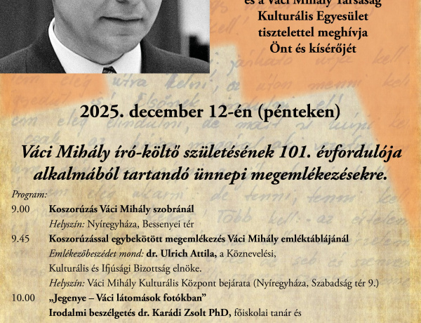 Így emlékeznek meg Váci Mihály születésének 101. évfordulójáról