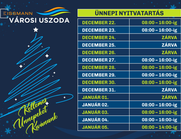 Ünnepi nyitvatartással várja vendégeit az Eissmann Városi Uszoda