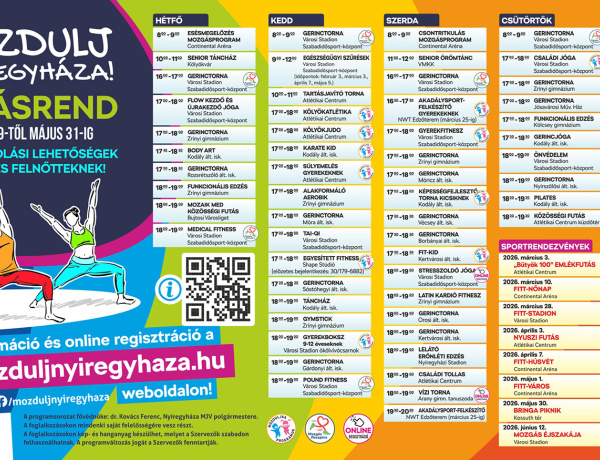 Január 19-én indul a Mozdulj Nyíregyháza – heti 68 ingyenes lehetőség a mozgásra