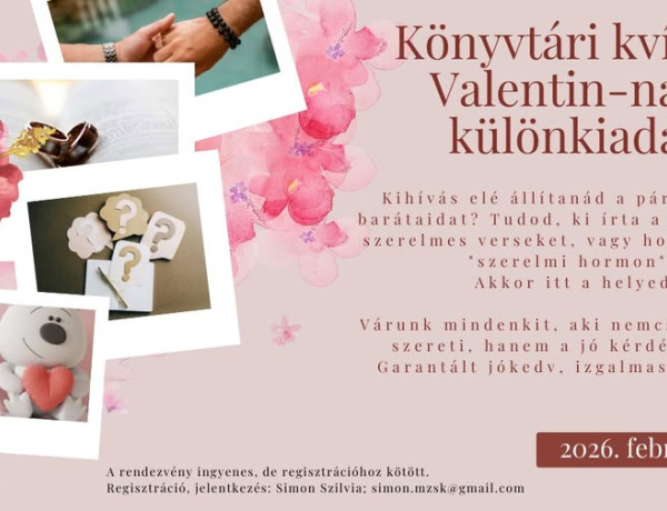 Valentin-napi könyvtári kvízest – közös élmény a szerelmesek napján
