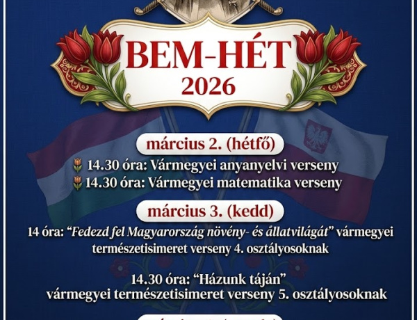 Bem-hét 2026 – Vármegyei versenyek várják a diákokat a Nyíregyházi Bem József Általános Iskolában