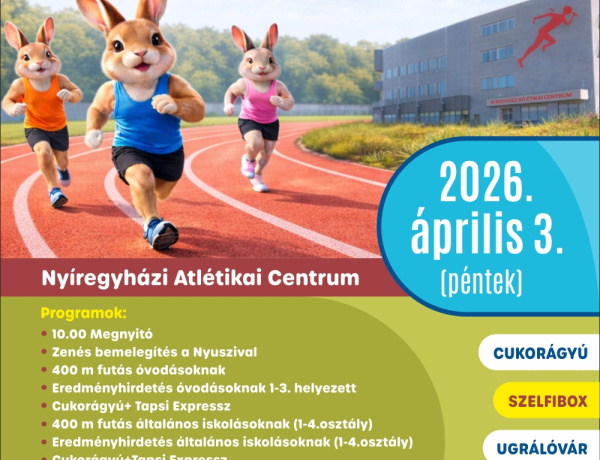 Nyuszifutásra várják a gyerekeket a Nyíregyházi Atlétikai Centrumban