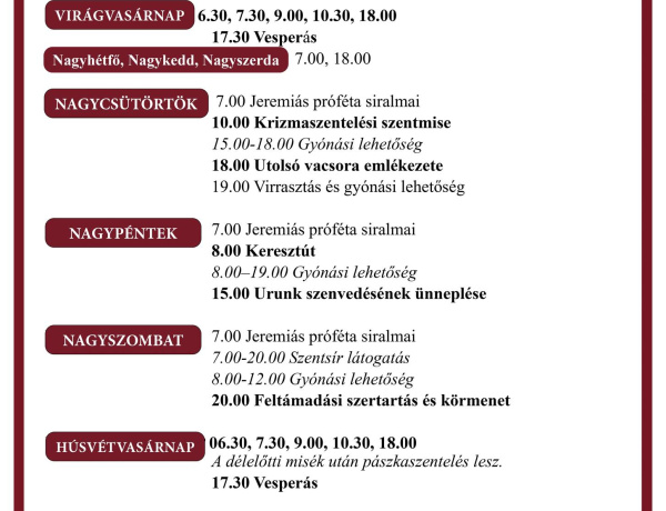 Nagypéntektől húsvéthétfőig – ünnepi szertartások a nyíregyházi társszékesegyházban