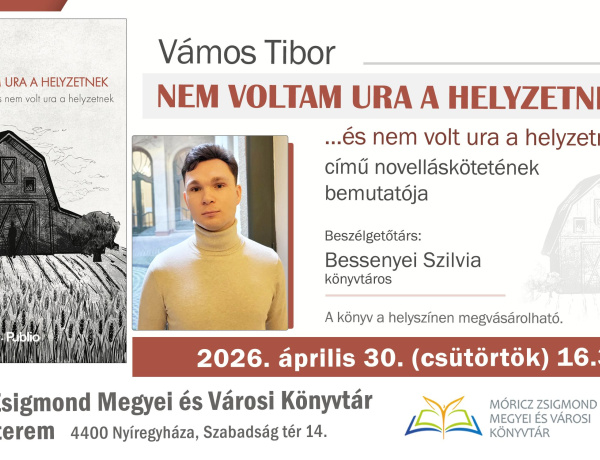 Novelláskötet-bemutató a könyvtárban – Vámos Tibor érkezik Nyíregyházára