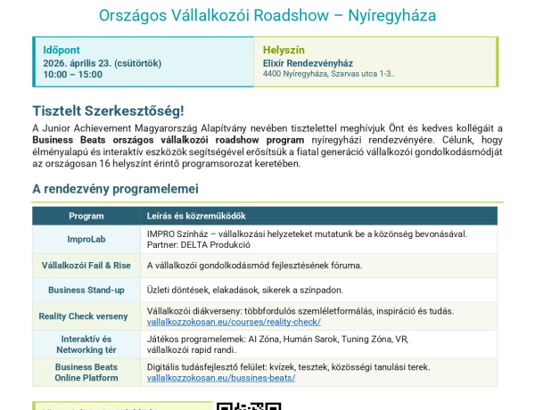 Vállalkozói roadshow érkezik Nyíregyházára – élményprogram erősíti a közösséget