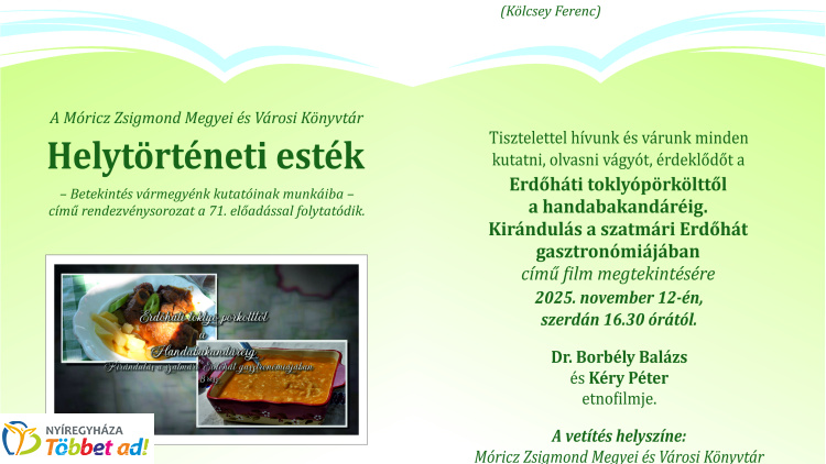 Helytörténeti esték a könyvtárban – Ízek és történetek az Erdőhátról