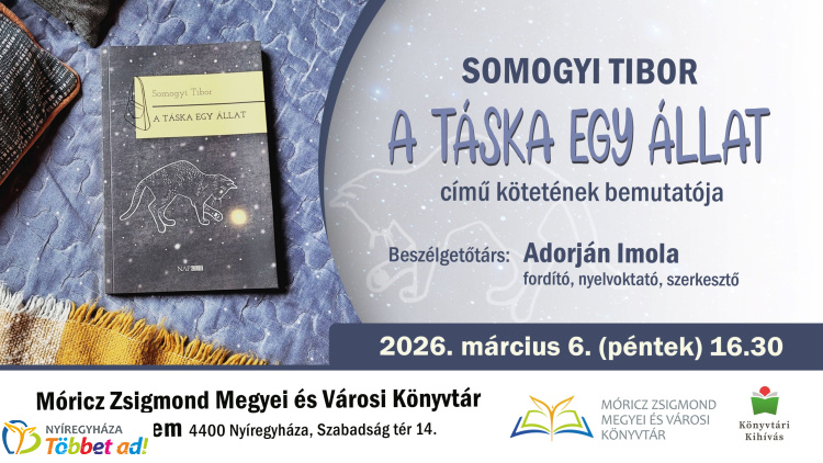 Somogyi Tibor új kötetét mutatják be a Móricz Zsigmond Könyvtárban