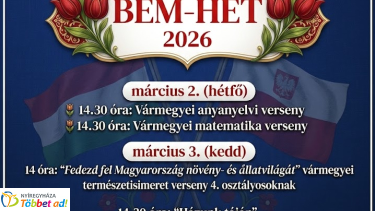 Bem-hét 2026 – Vármegyei versenyek várják a diákokat a Nyíregyházi Bem József Általános Iskolában