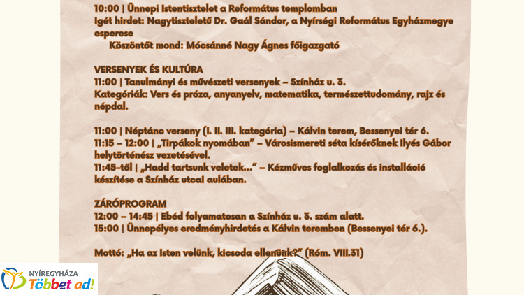 Közel 300 diák érkezik Nyíregyházára – országos református iskolai találkozót rendeznek a Jókai-iskolában