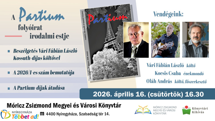 Irodalmi est a Móricz Zsigmond Könyvtárban – bemutatják a Partium folyóirat új számát