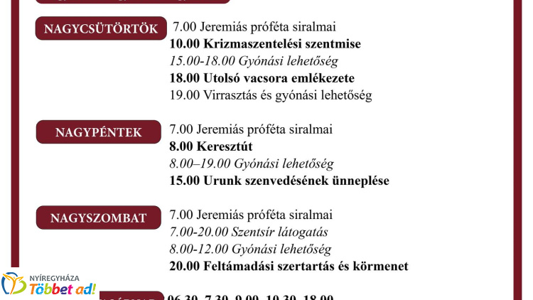 Nagypéntektől húsvéthétfőig – ünnepi szertartások a nyíregyházi társszékesegyházban