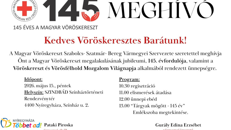 145 éves a Magyar Vöröskereszt – jubileumi ünnepséget rendeznek Nyíregyházán