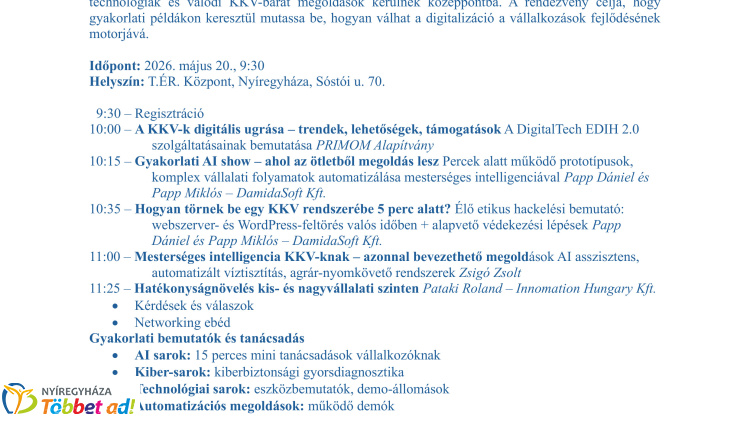 A digitalizáció és az AI kerül fókuszba a nyíregyházi DIGIFESZT szakmai napon