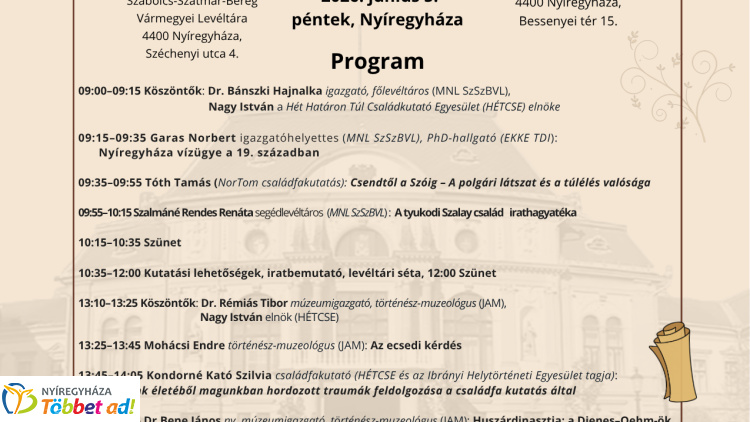 Helytörténeti és családkutató konferenciát rendeznek Nyíregyházán