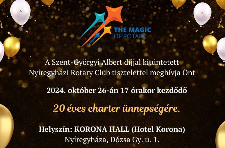 20 éves a Rotary Club Nyíregyháza - Ünnepséget szerveznek