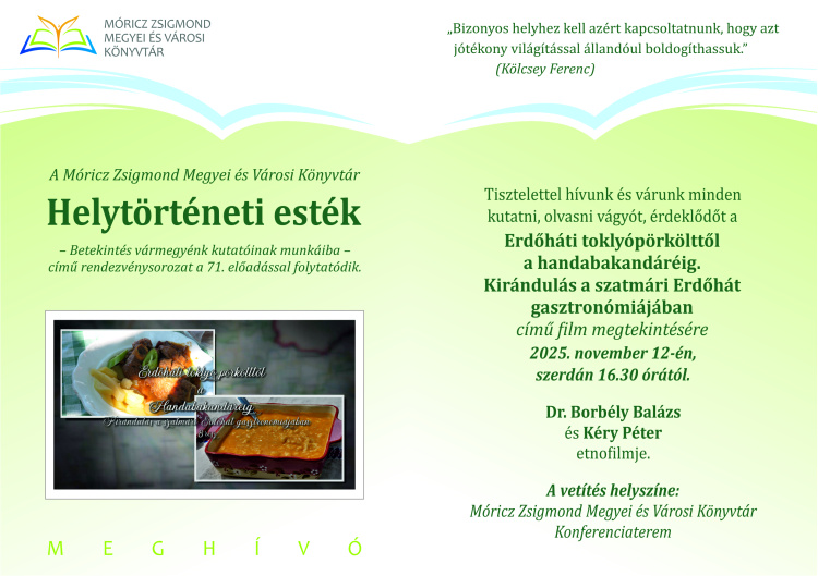 Helytörténeti esték a könyvtárban – Ízek és történetek az Erdőhátról