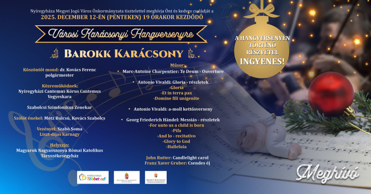 Barokk karácsony – ingyenes városi hangversenyre várják a nyíregyháziakat