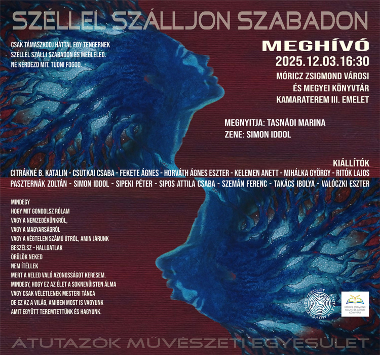 Széllel szállni szabadon – új művészeti kiállítás nyílik a Móricz Zsigmond Könyvtárban