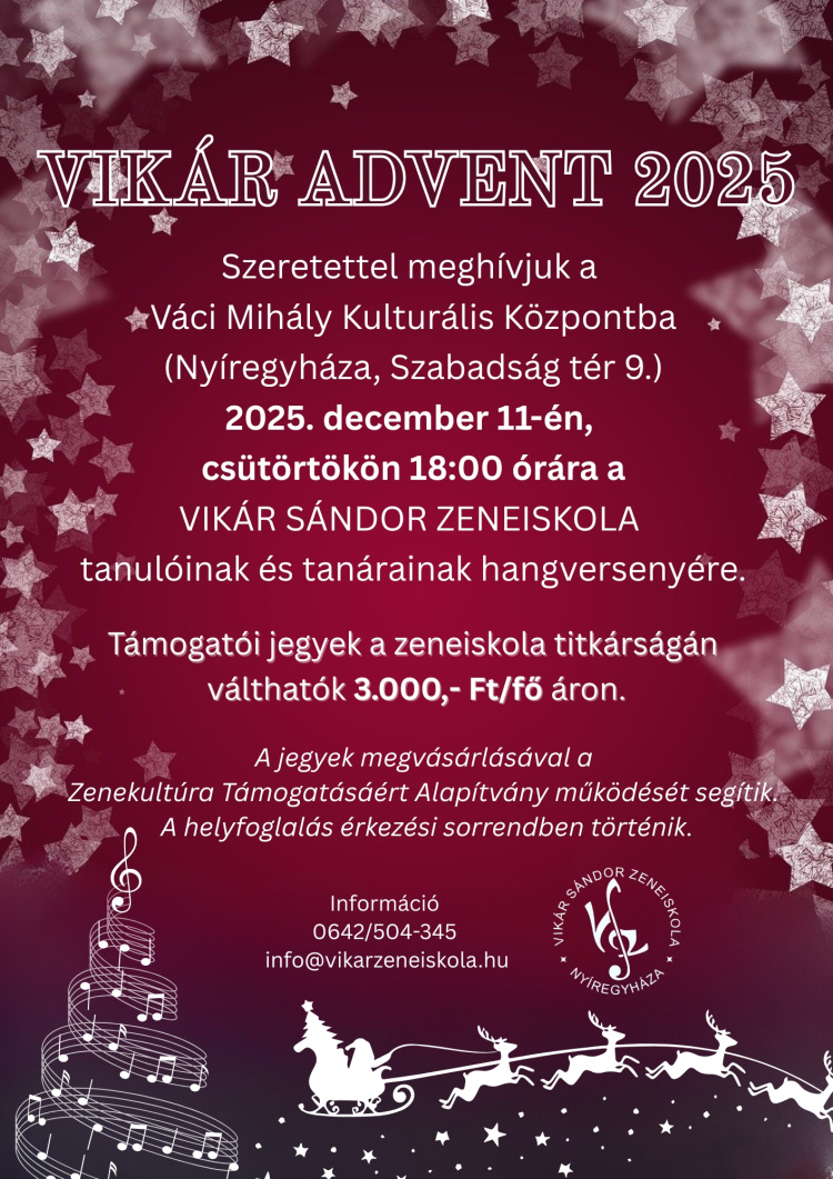  Vikár Advent 2025: Ünnepi Hangversenyt tartanak a Váci Mihály Kulturális Központban