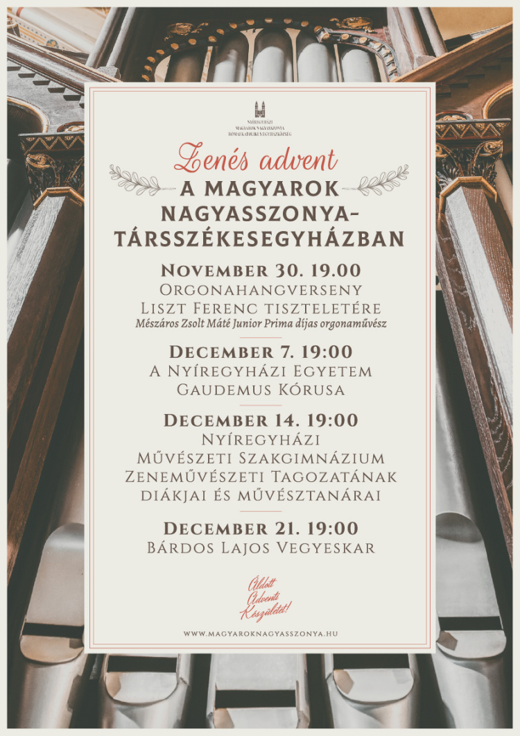 Adventi zenés áhítatok a Magyarok Nagyasszonya-társszékesegyházban