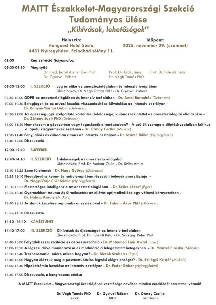 Tudományos ülést tart a MAITT az aneszteziológia és intenzív terápia kihívásairól