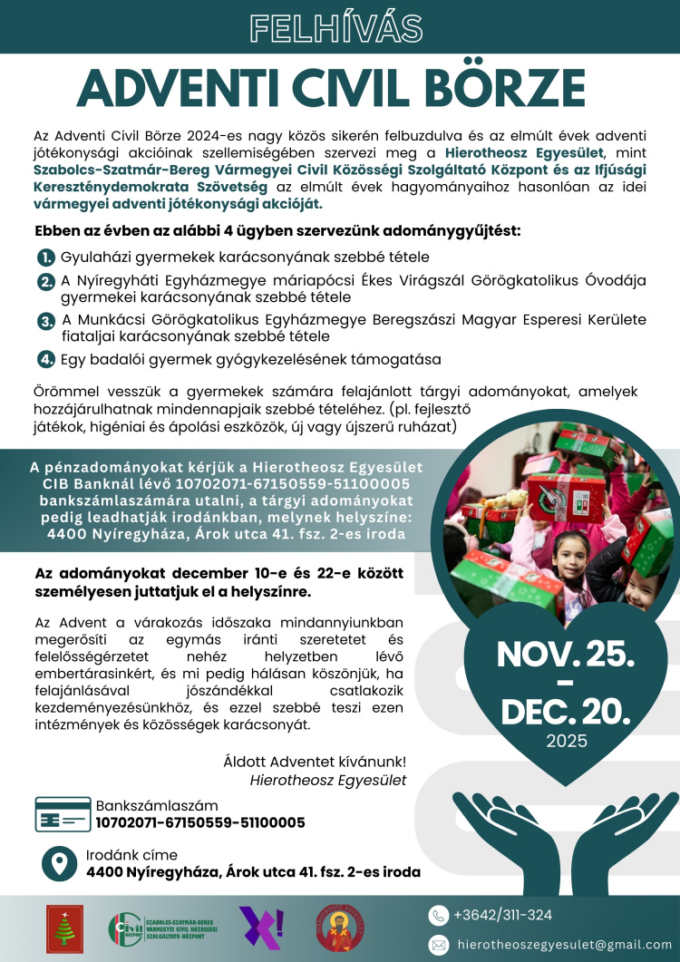 Adventi Civil Börze: négy ügy támogatására hívják a lakosságot Nyíregyházán