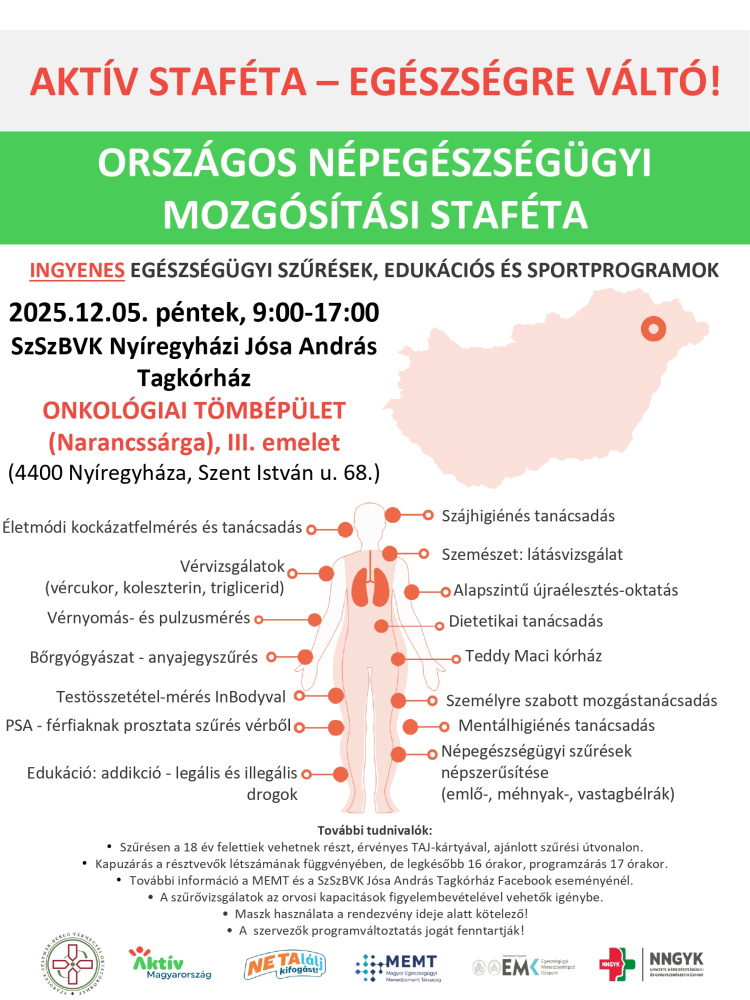 Ingyenes szűrővizsgálatokkal érkezik az Országos Népegészségügyi Mozgósítási Staféta