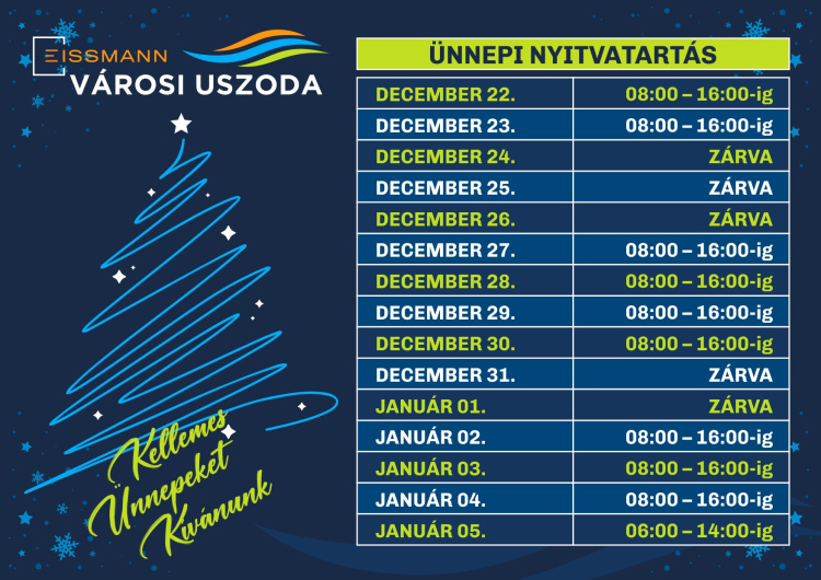 Ünnepi nyitvatartással várja vendégeit az Eissmann Városi Uszoda