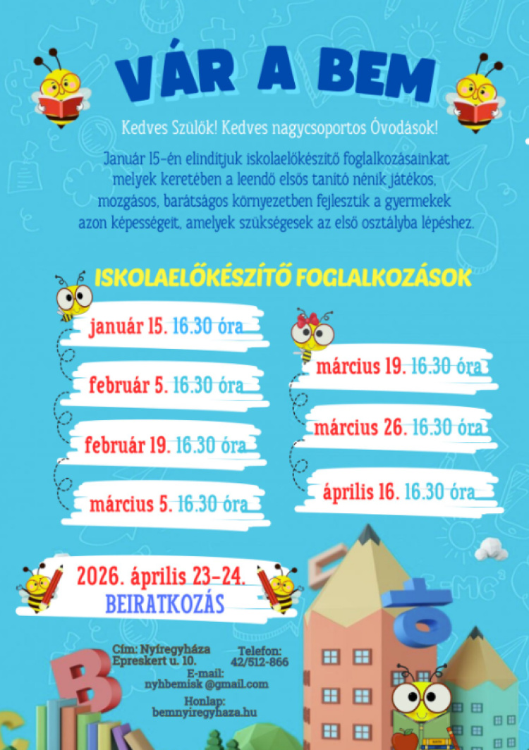 Iskolaelőkészítő foglalkozásokra várja a nagycsoportos óvodásokat a Bem József Általános Iskola