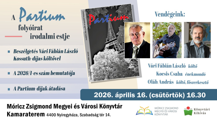Irodalmi est a Móricz Zsigmond Könyvtárban – bemutatják a Partium folyóirat új számát