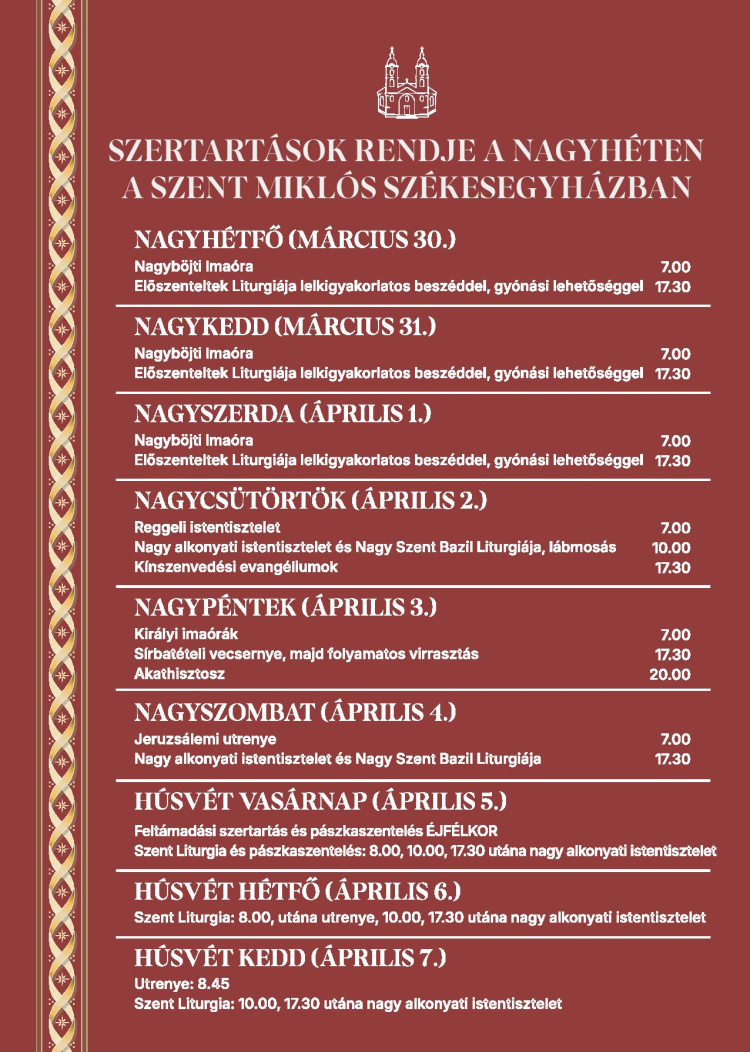A húsvétra készül a Szent Miklós-székesegyház – nagyheti liturgiák Nyíregyházán