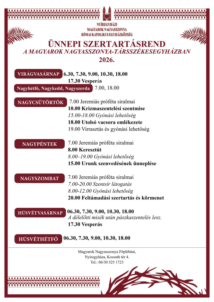 Nagypéntektől húsvéthétfőig – ünnepi szertartások a nyíregyházi társszékesegyházban